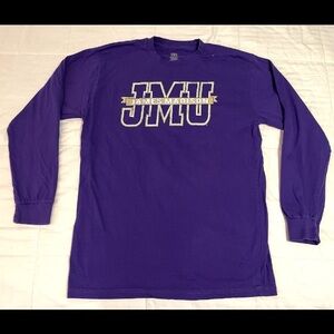 Mens JMU James Madison Long Sleeve T Shirt Size Large Purple Gold Duke Dog EUC